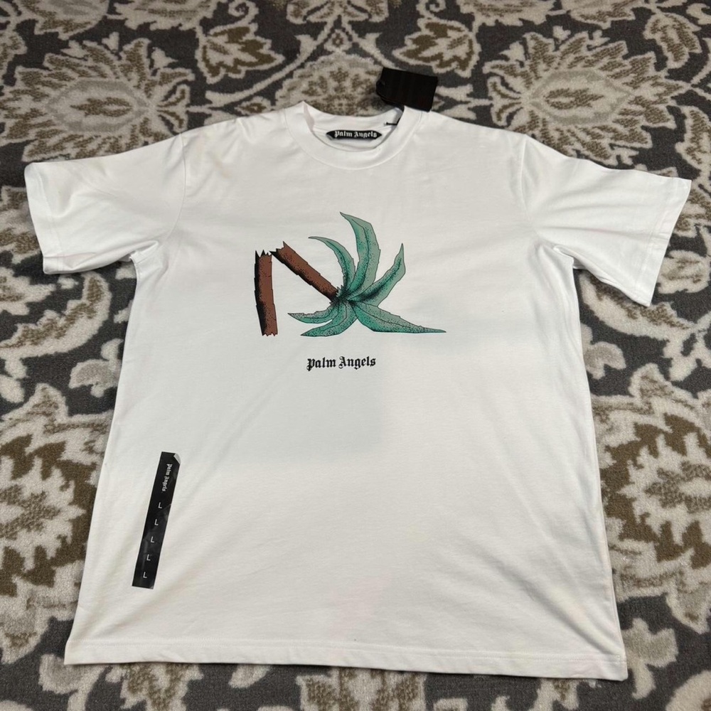 Palm Angels White Tee with Green and Brown Graphic